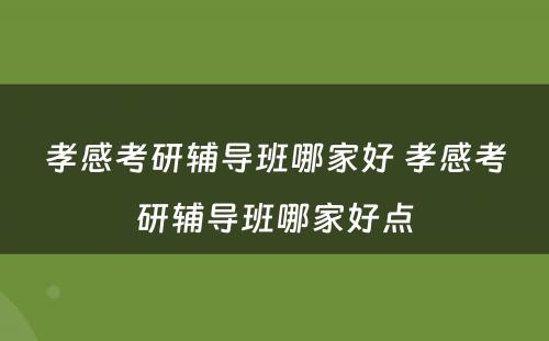 孝感考研辅导班哪家好 孝感考研辅导班哪家好点