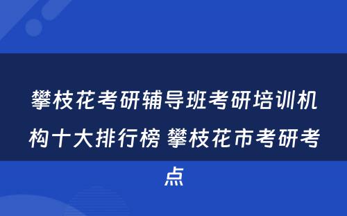 攀枝花考研辅导班考研培训机构十大排行榜 攀枝花市考研考点