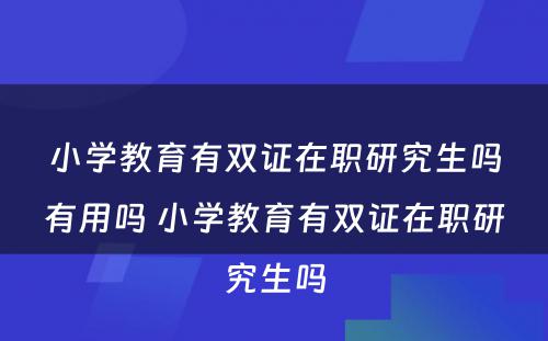 小学教育有双证在职研究生吗有用吗 小学教育有双证在职研究生吗