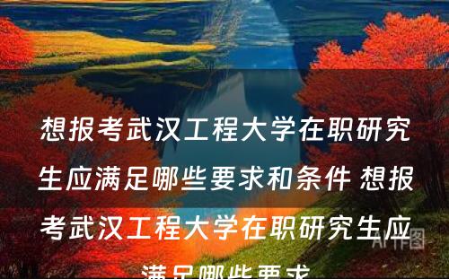 想报考武汉工程大学在职研究生应满足哪些要求和条件 想报考武汉工程大学在职研究生应满足哪些要求