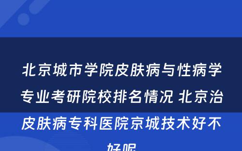 北京城市学院皮肤病与性病学专业考研院校排名情况 北京治皮肤病专科医院京城技术好不好呢