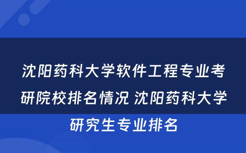 沈阳药科大学软件工程专业考研院校排名情况 沈阳药科大学研究生专业排名