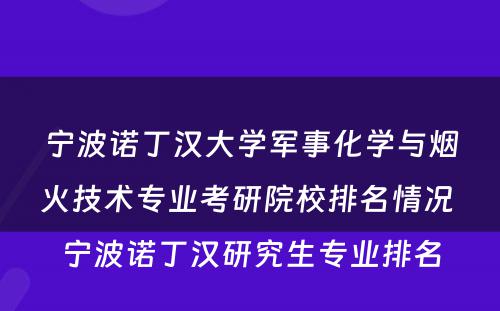 宁波诺丁汉大学军事化学与烟火技术专业考研院校排名情况 宁波诺丁汉研究生专业排名