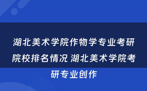 湖北美术学院作物学专业考研院校排名情况 湖北美术学院考研专业创作