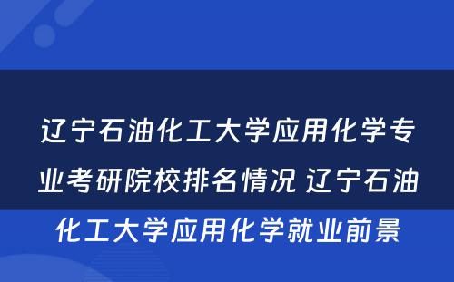 辽宁石油化工大学应用化学专业考研院校排名情况 辽宁石油化工大学应用化学就业前景