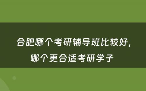 合肥哪个考研辅导班比较好，哪个更合适考研学子 