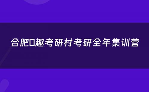 合肥硏趣考研村考研全年集训营 