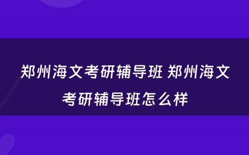 郑州海文考研辅导班 郑州海文考研辅导班怎么样