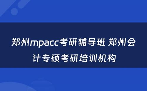 郑州mpacc考研辅导班 郑州会计专硕考研培训机构