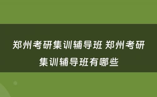 郑州考研集训辅导班 郑州考研集训辅导班有哪些