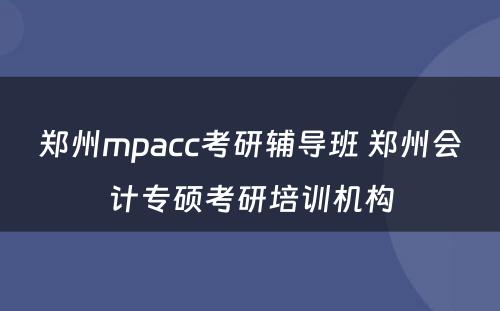 郑州mpacc考研辅导班 郑州会计专硕考研培训机构
