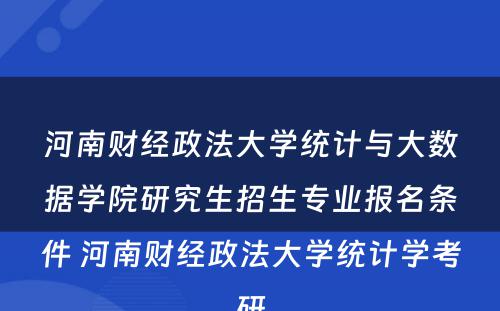 河南财经政法大学统计与大数据学院研究生招生专业报名条件 河南财经政法大学统计学考研
