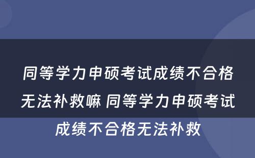 同等学力申硕考试成绩不合格无法补救嘛 同等学力申硕考试成绩不合格无法补救