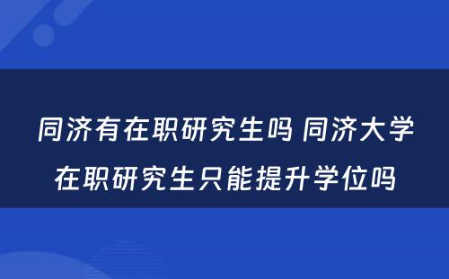 同济有在职研究生吗 同济大学在职研究生只能提升学位吗