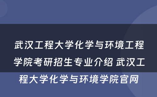 武汉工程大学化学与环境工程学院考研招生专业介绍 武汉工程大学化学与环境学院官网