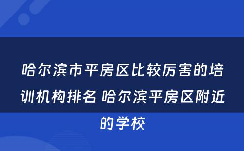 哈尔滨市平房区比较厉害的培训机构排名 哈尔滨平房区附近的学校