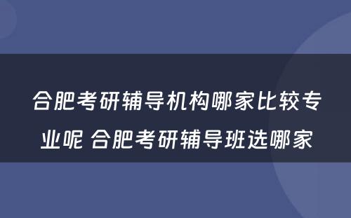 合肥考研辅导机构哪家比较专业呢 合肥考研辅导班选哪家