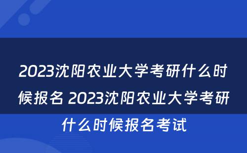 2023沈阳农业大学考研什么时候报名 2023沈阳农业大学考研什么时候报名考试