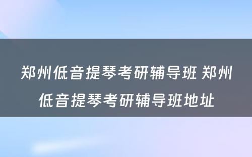 郑州低音提琴考研辅导班 郑州低音提琴考研辅导班地址