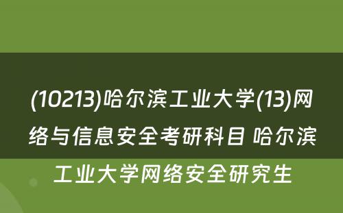 (10213)哈尔滨工业大学(13)网络与信息安全考研科目 哈尔滨工业大学网络安全研究生