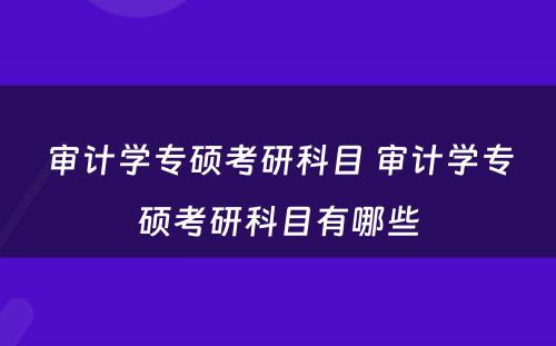 审计学专硕考研科目 审计学专硕考研科目有哪些