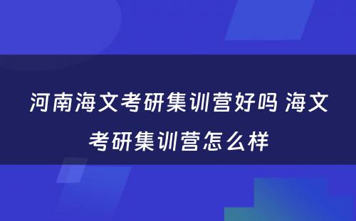 河南海文考研集训营好吗 海文考研集训营怎么样