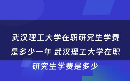 武汉理工大学在职研究生学费是多少一年 武汉理工大学在职研究生学费是多少