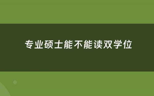  专业硕士能不能读双学位