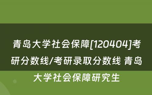 青岛大学社会保障[120404]考研分数线/考研录取分数线 青岛大学社会保障研究生