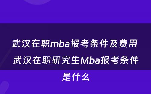 武汉在职mba报考条件及费用 武汉在职研究生Mba报考条件是什么