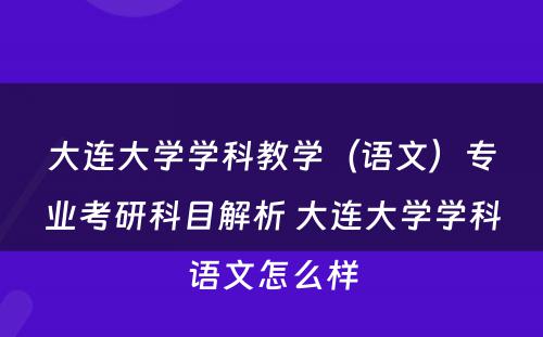 大连大学学科教学（语文）专业考研科目解析 大连大学学科语文怎么样