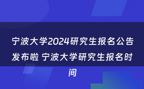 宁波大学2024研究生报名公告发布啦 宁波大学研究生报名时间