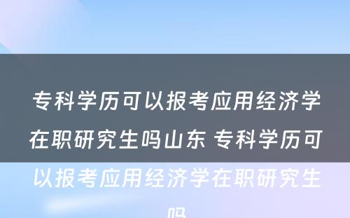 专科学历可以报考应用经济学在职研究生吗山东 专科学历可以报考应用经济学在职研究生吗