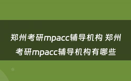 郑州考研mpacc辅导机构 郑州考研mpacc辅导机构有哪些