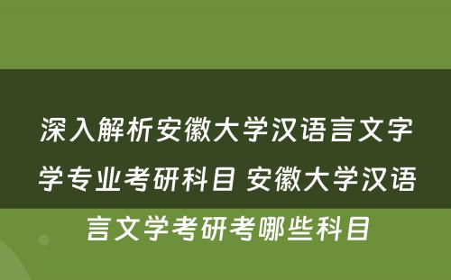 深入解析安徽大学汉语言文字学专业考研科目 安徽大学汉语言文学考研考哪些科目