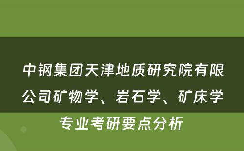 中钢集团天津地质研究院有限公司矿物学、岩石学、矿床学专业考研要点分析 