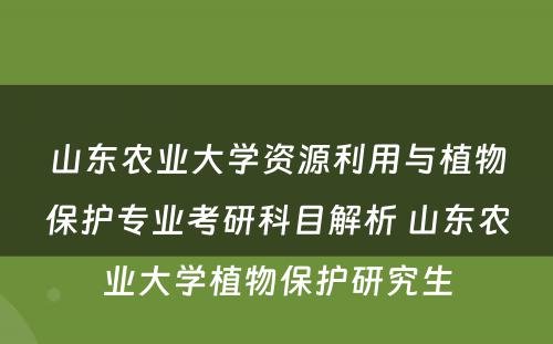 山东农业大学资源利用与植物保护专业考研科目解析 山东农业大学植物保护研究生