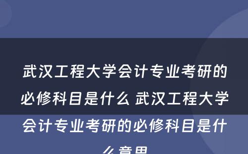 武汉工程大学会计专业考研的必修科目是什么 武汉工程大学会计专业考研的必修科目是什么意思