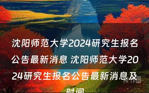 沈阳师范大学2024研究生报名公告最新消息 沈阳师范大学2024研究生报名公告最新消息及时间