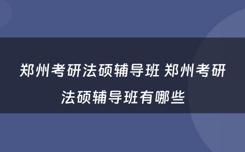 郑州考研法硕辅导班 郑州考研法硕辅导班有哪些