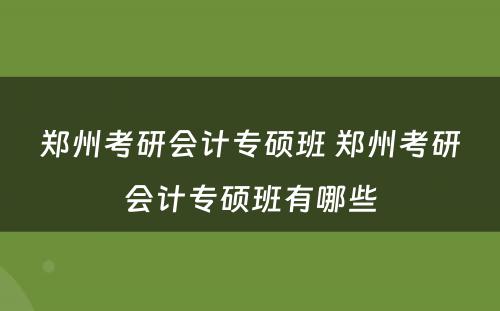 郑州考研会计专硕班 郑州考研会计专硕班有哪些