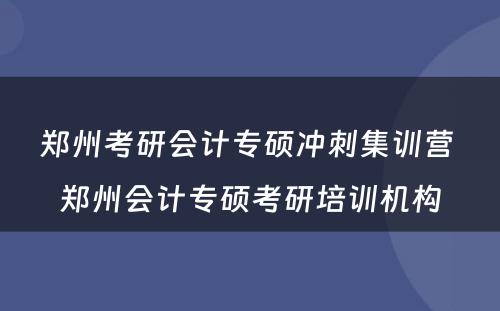 郑州考研会计专硕冲刺集训营 郑州会计专硕考研培训机构