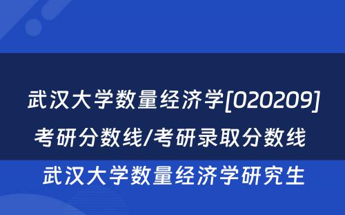 武汉大学数量经济学[020209]考研分数线/考研录取分数线 武汉大学数量经济学研究生