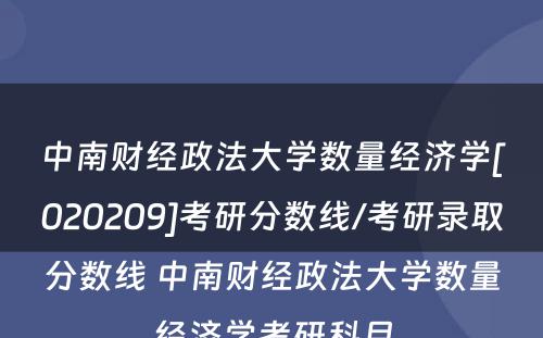 中南财经政法大学数量经济学[020209]考研分数线/考研录取分数线 中南财经政法大学数量经济学考研科目