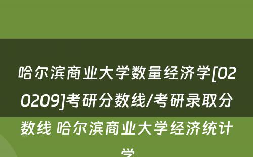 哈尔滨商业大学数量经济学[020209]考研分数线/考研录取分数线 哈尔滨商业大学经济统计学