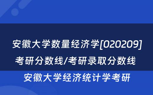 安徽大学数量经济学[020209]考研分数线/考研录取分数线 安徽大学经济统计学考研