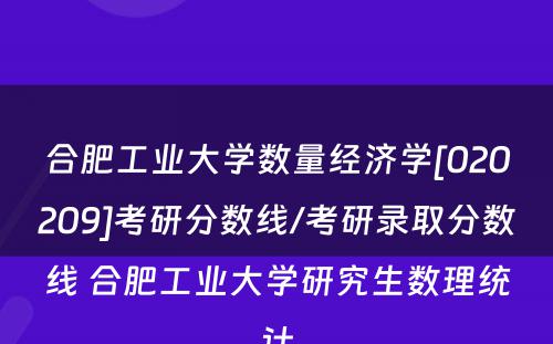 合肥工业大学数量经济学[020209]考研分数线/考研录取分数线 合肥工业大学研究生数理统计