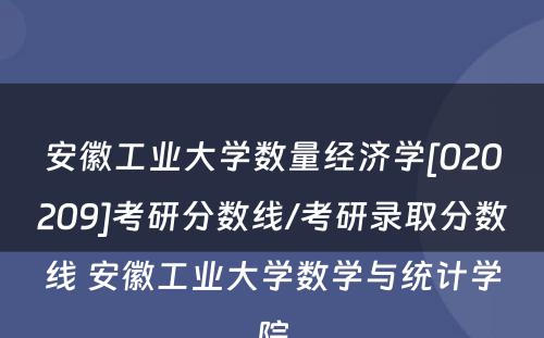 安徽工业大学数量经济学[020209]考研分数线/考研录取分数线 安徽工业大学数学与统计学院