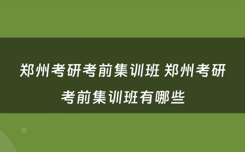 郑州考研考前集训班 郑州考研考前集训班有哪些