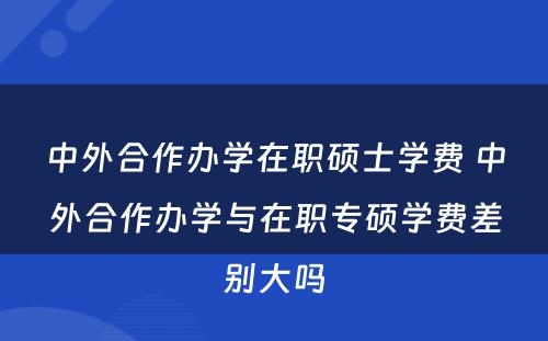 中外合作办学在职硕士学费 中外合作办学与在职专硕学费差别大吗